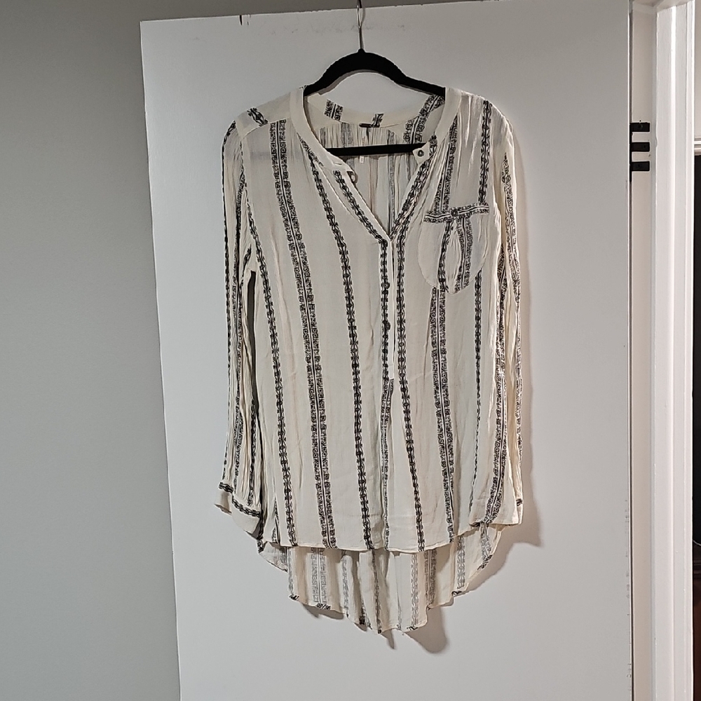Free People Black and White Striped Button-Down Shirt